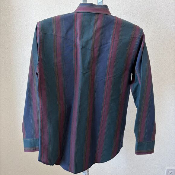 Vintage Gold Wrangler Shirt M 15.5-34 Stripe Western Korea Single Needle Cotton - Picture 2 of 6
